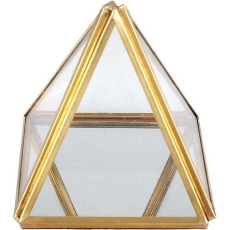 Boîte à Bijoux en Verre Pyramide Dorée Décorative pour Cadeau Anniversaire Mariage (1/4)