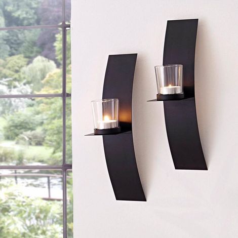 2-pack of 3D Curved Black Wall-mounted Candle Holders 6cm W x 20.5cm H (1/5)