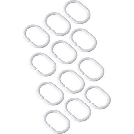 Shower curtain rings, plastic C-shaped, durable, for shower curtains, 12 pieces (white)