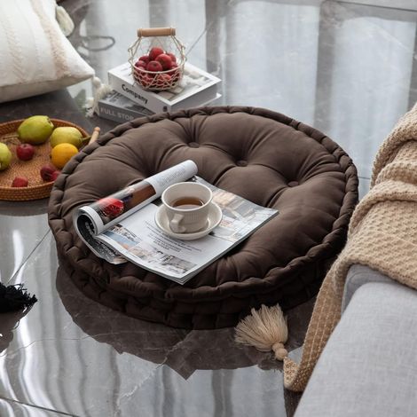 Coussin de sol rond JeiibrZui - 60 cm - 1 pièce - Bleu paon - Doux pour le salon et le yoga (1/5)