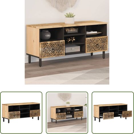 vidaXL Rangement -  Meuble TV 100x33x46 cm bois massif de manguier (1/5)
