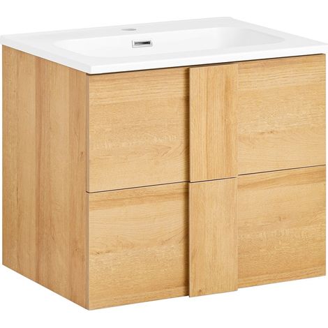 SoBuy Mobile base per lavabo con due cassetti Mobile da bagno Naturale 61x46x54cm BZR172-N