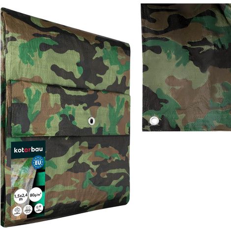 KOTARBAU® Bâche de Protection Extérieur - 1,5x2,4 m - Camouflage - 90 g/m² - Polyéthylène - Bâche Anti UV - Bache Remorque - Bache Impermeable