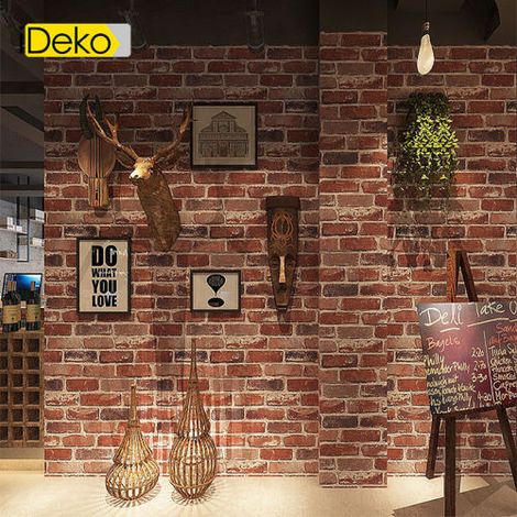 Papier peint intissé 3D simulation briques PVC – Décoration rétro roux – Résistant à la déchirure – Largeur 0.53m x 10m – Ideko