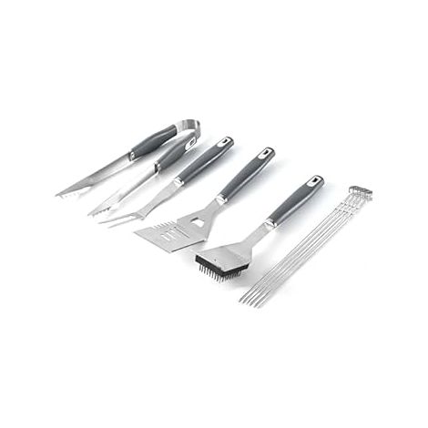 Set di Accessori per Barbecue 10 Pezzi Inossidabile - Utensili da Cucina Premium per Esterni con Pinza, Spatola, Forchetta & Spazzola Pulizia - Completo per Giardino, Campeggio, Balcone, BBQ e Esterni (1/4)
