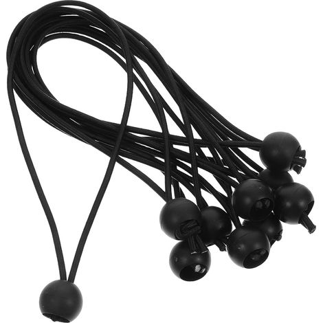 Lot de 10 Cordons Élastiques avec Boule 20 Cm Noirs, Tendeurs Robustes et Réutilisables pour Fixation Parasols, Bâches et Tentes de Camping, Accessoires Polyvalents pour Activités (1/5)