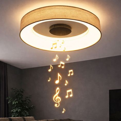 Plafonnier dimmable avec télécommande Plafonnier avec haut-parleur Lampe de chambre CCT, LED 40W 2000Lm blanc chaud-lumière du jour, DxH 46,8x9,8cm