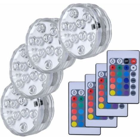 Pair - Lumière submersible de LED, Lampes sous-marines LED Éclairage Submersible Multi-couleur avec télécommande Étanche IP68 pour Piscine/Décorations//Fête Lot de 4 (1/4)