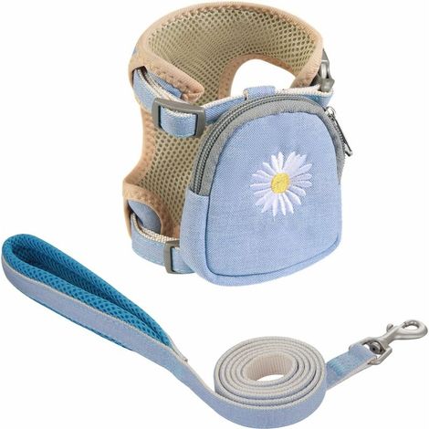 Harnais laisse réglable pour chat et petit chien, avec petit sac détachable, bleu, taille S – DELKEVIC