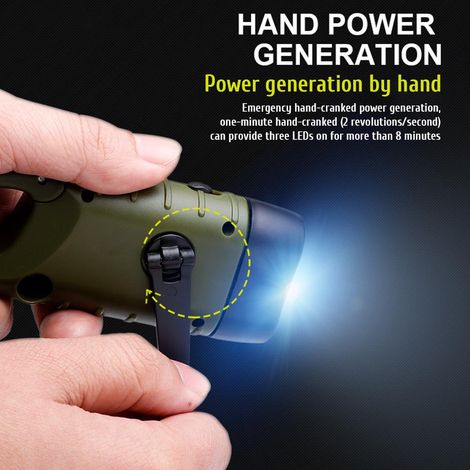 Wiederaufladbare Solar-Handkurbel-Taschenlampe, LED-Notfalllampe für Camping und Bergsteigen. (1/5)
