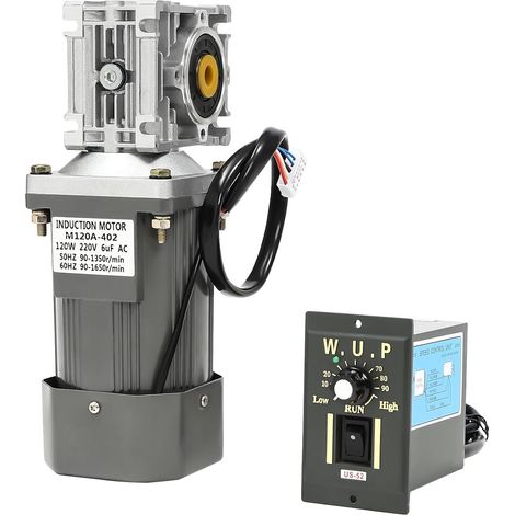 220V 120W Moteur à engrenage à vis sans fin électrique avec régulateur, vitesse de rotation réglable, réducteur d'engrenage à vis sans fin avec roulement à billes double, moteur à engrenage à vis sans (1/5)
