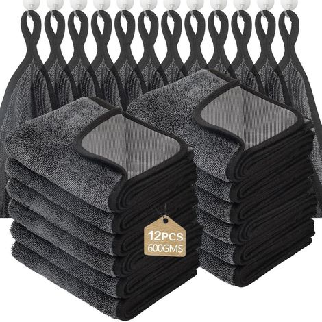 Mikrofasertücher 12er-Pack, 60x40cm, Grau, Saugfähig, Streifenfrei (1/5)