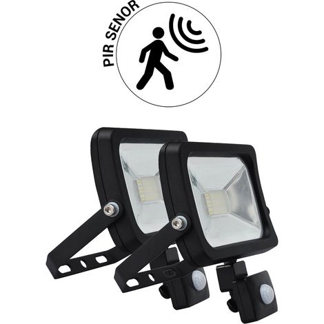 Pack 2X Projecteurs LED 10W avec Détecteur de Mouvement PIR Noir IP44 (1/5)