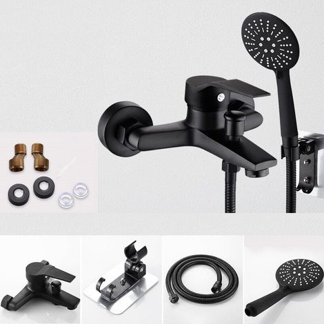 1 Robinet de baignoire mural, noir, douchette 3 modes, angle orientable 360°, salle de bain (1/5)