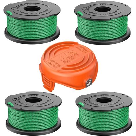 Carretes de hilo de repuesto A6486 para desbrozadora Black and Decker compatibles con 90583594, 4 carretes de hilo de repuesto + 1 tapa de recortadora (1/5)