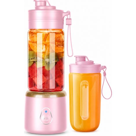 Blender Portable Rechargeable 400 ml, 10 Lames, 2 Gobelets et 2 Couvercles, Rose, pour Smoothies et Fruits (1/5)