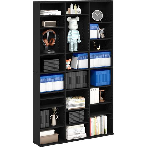 Étagère À DVD, Étagère À CD À 24 Niveaux, Meuble De Rangement Multimédia 8 x 3 Compartiments pour DVD, pour Salon Ou Bureau, Style Américain, Americano (1/5)