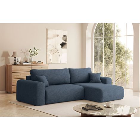 Ecksofa Schlafsofa FLORA Stoff Verita Dunkelblau Ottomane Rechts