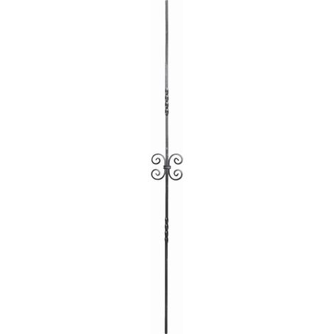Barreau semi torsadé avec motif volutes au centre - Hauteur 900mm Largeur 140mm carré de 12mm - Fer forgé - À souder - DECO FER FORGE