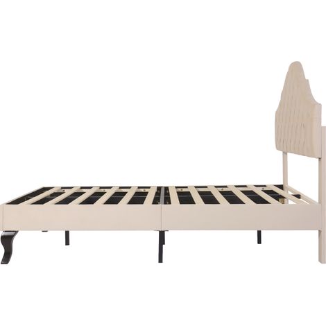 Polsterbett 140 x 190 cm aus Samt mit Lattenrost, verstellbares Kopfteil, Beige MODENUIT (1/5)