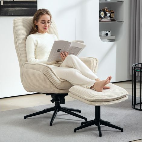 Fauteuil relax 80x58x58 cm beige en polyester avec rotation 360° et dossier inclinable (1/3)