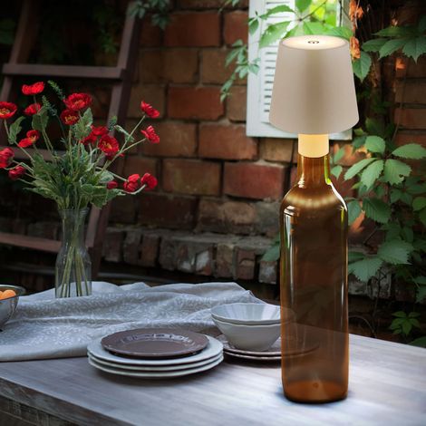 Tischlampe Flaschenleuchte LED sandfarben Tischleuchte Gartenleuchte Außenlampe Terrassenlampe, 3W 130lm warmweiß, DxH 10,6 x 13 cm