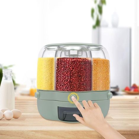 Distributeur de céréales avec 6 grilles,rotatif à 360 °, récipient à riz pour la maison, nourriture sèche, rangement scellé, organisation de cuisine pour les céréales (Matcha 8 kg) (1/5)