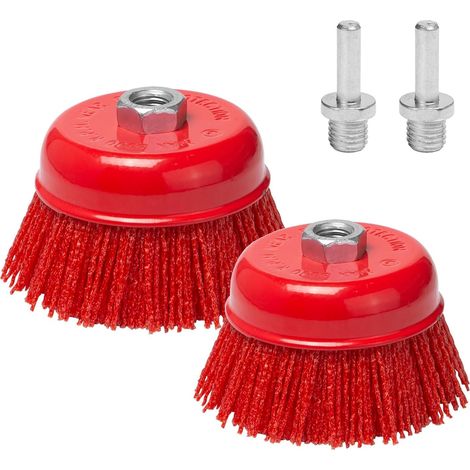 Set of 2 Nylon Abrasive Brushes for Drill and Grinder Diameter 75 mm with M14 x 2 Thread for Removing Rust, Cleaning and Polishing Metal (1/5)