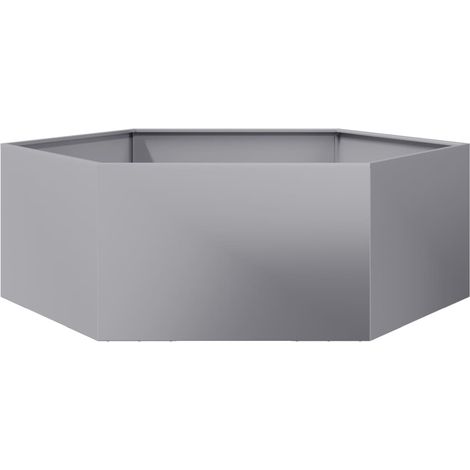 Macetero bancal elevado plantas flores terraza jardín hexagonal 138 x 120 x 45 cm acero galvanizado Plata 020038640