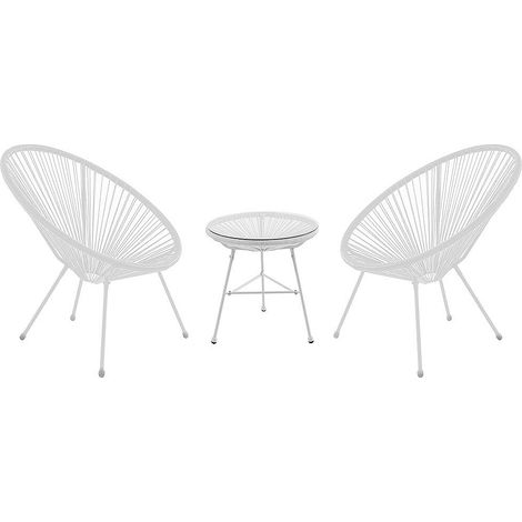 Salon de jardin en fils de résine tressés : 2 fauteuils et une table - Blanc - ALIOS III de MYLIA