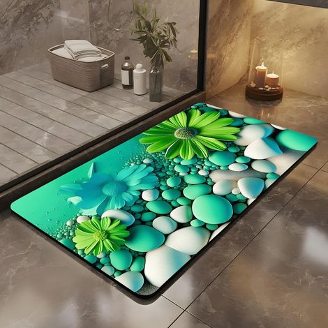 Tapis de bain diatomite 3D – motif « Plage de Rêve », 60×40 cm, doux/absorbant/séchage rapide, décoratif (1/5)