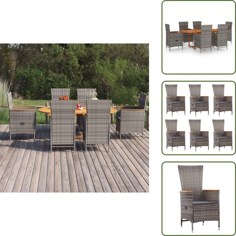 The Living Store 7-tlg. Garten-Essgruppe Poly Rattan Grau - Gartenmöbel (1/5)