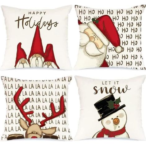 Coussin Decoration Canapé 40x40 Cm Deco Housse Decoratifs pour Canapes Interieur Christmas Salon Maison Blanc 16 Taie Père Nol élans Cadeaux 4 Pièces Polyester (1/4)