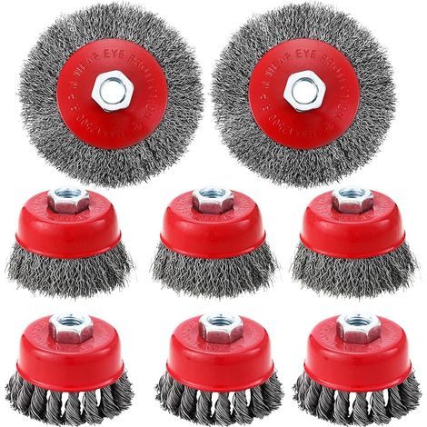 8 Pièces Brosse Métallique pour Perceuse Meuleuse D'angle, Brosse à Ffil Fileté pour Meuleuse D'angle avec Filetage M14, Convient pour le Meulage, l'ébavurage et la Rouille (8) (1/5)
