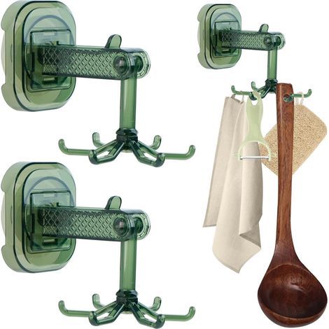 Crochet Ventouse Six Mâchoires Avec Ventouse,Salle De Bain, Cuisine, Fenêtre, Crochets Amovibles En Plastique Très Résistants, Multi-Usage Pour Intérieur Et Porte-Serviette (Lot De Deux En Vert) (1/5)