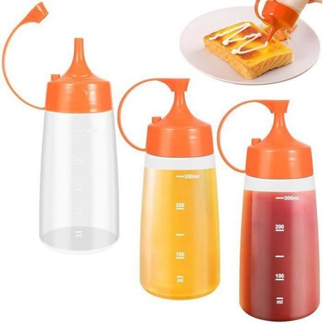 Lot de 3 Bouteilles souples, 300 ml, graduées, sans BPA, plastique PE, bec verseur étanche, cuisine (1/4)
