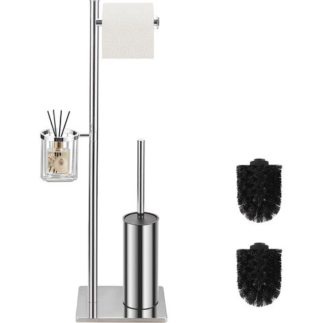 Brosse Toilettes WC métallique autoportante, Brosse WC avec 2 Balai Toilette WC pour Le Nettoyage en Profondeur de la Salle de Bain (Chrome) (1/5)