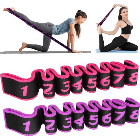 Ceinture de Yoga,Sangle de Yoga 2 Pieces Ceinture de Yoga Multi Loop, Sangle élastique Extensible avec 8 Boucles pour l'entraînement de Danse Fitness (1/5)