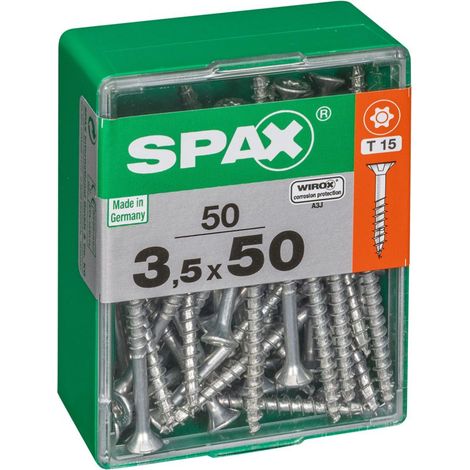50er-Pack SPAX-Stahlschrauben mit flachem Senkkopf, Durchmesser 3,5 mm x Länge 50 mm SPAX (1/4)