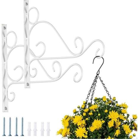 2 Pièces Supports Panier Suspendus Extérieur, Crochets Jardin Métal Blancs, Crochets 25cm Longueur pour Paniers Suspendus (1/4)