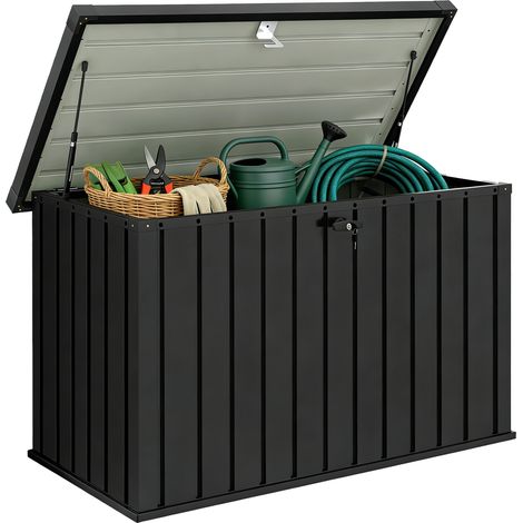 Outsunny 400L Waterproof Metal Outdoor Storage Box with Lock and Keys Black (1/5)