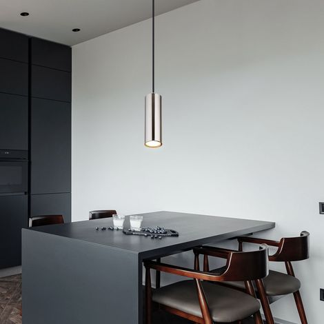 Lampe skandinavisch Hängeleuchte Hängelampen Wohnbereich Modern Pendelleuchte einflammig, Metall nickel matt, 1x GU10 Fassung, LxBxH 9x9x120 cm