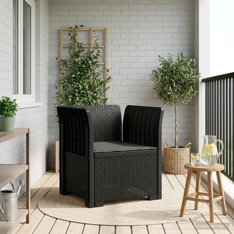 Fauteuil de Jardin 1 Place en Polypropylène Aspect Rotin avec Coussin Anthracite - PANGIVO (1/5)