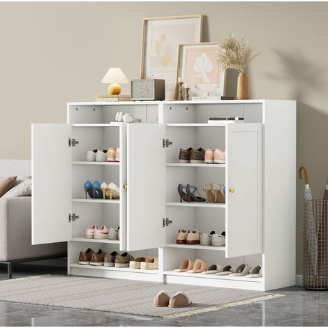Zapatero con baldas regulables, 2 puertas, blanco, 146 x 34 x 109 cm OKMYHOME (1/5)