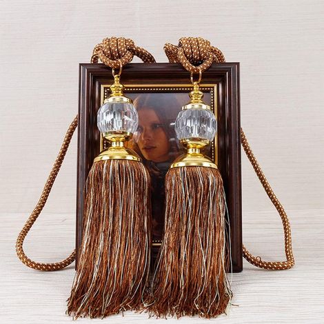 JSSEVN - 2PCS Curtain Tiebacks with Tassels, Luxury Rope Curtain Tiebacks, Curtain Tiebacks with Tassels Decorated with Beads in Vintage Style (1/5)