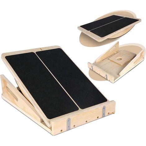 Planche d'équilibre, Bois massif de haute qualité, Angles d'inclinaison réglables, Capacité de charge 90 kg, Convient pour l'entraînement de la stabilité et de l'équilibre, Design rectangulaire (1/5)