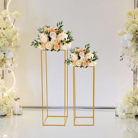 2 étagères de décoration de mariage debout, vase en or minimaliste et élégant fiançailles / anniversaires / fêtes / famille, 2 tailles: 80 cm et 100 cm de hauteur (1/5)