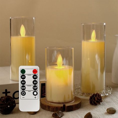Lot de 3 bougies électriques LED avec télécommande sans flamme, fausse flamme vacillante pour décoration de Noël, Halloween, décoration intérieure et extérieure, chambre à coucher, salon, jardin (1/4)