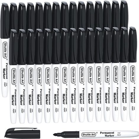 Marqueurs Indélébiles Noir, Lot de 30 Marqueurs Permanent Pointe Fine, Encre Noir, Feutre Indélébile Fonctionne sur Plastique Bois Pierre Métal Verre pour Marquer (1/5)