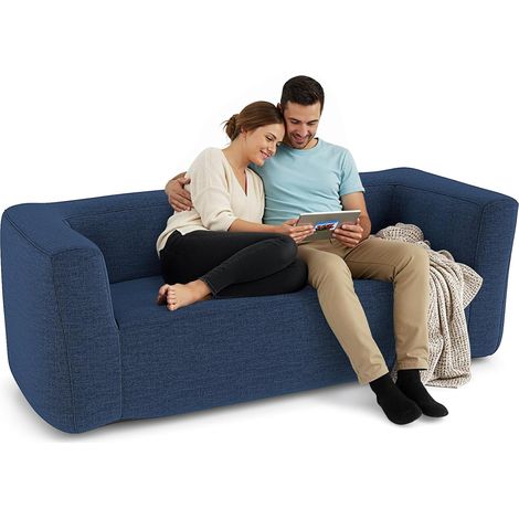 COSTWAY Divano Gonfiabile ad Aria 2 Post, Poltrona Gonfiabile Portatile con Copertura Staccabile, Braccioli Larghi e Seduta Spaziosa, Sofa per Soggiorno, Camera da Letto e Ufficio (Blu)